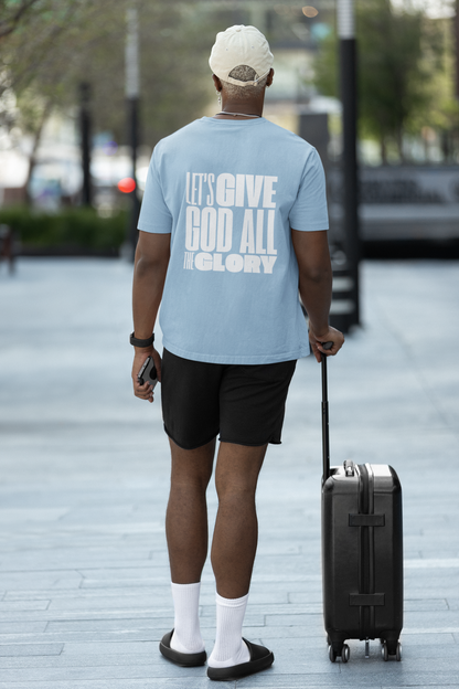 Classic Unisex Crew Neck T-Shirt | Back | Let's give God the glory - White letters