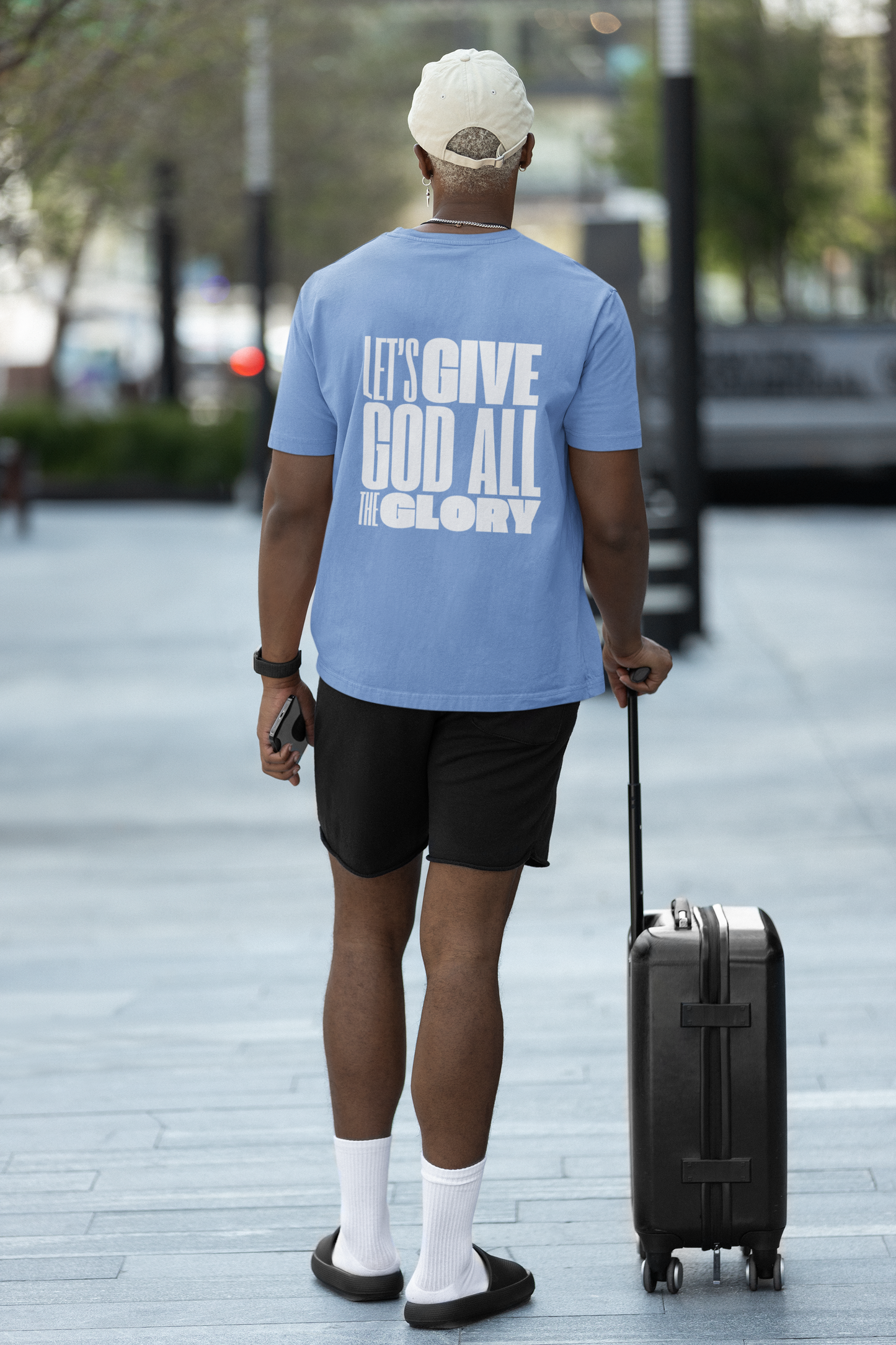 Classic Unisex Crew Neck T-Shirt | Back | Let's give God the glory - White letters