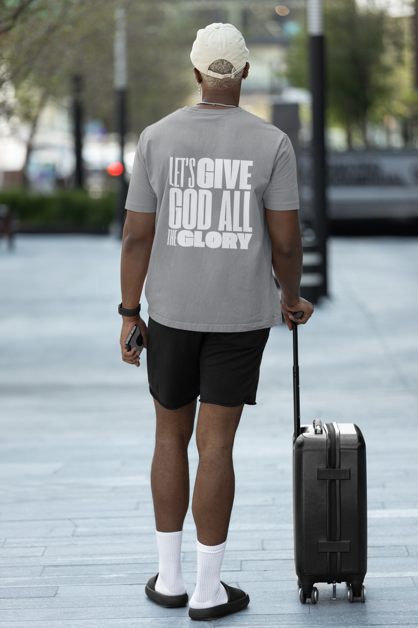 Classic Unisex Crew Neck T-Shirt | Back | Let's give God the glory - White letters