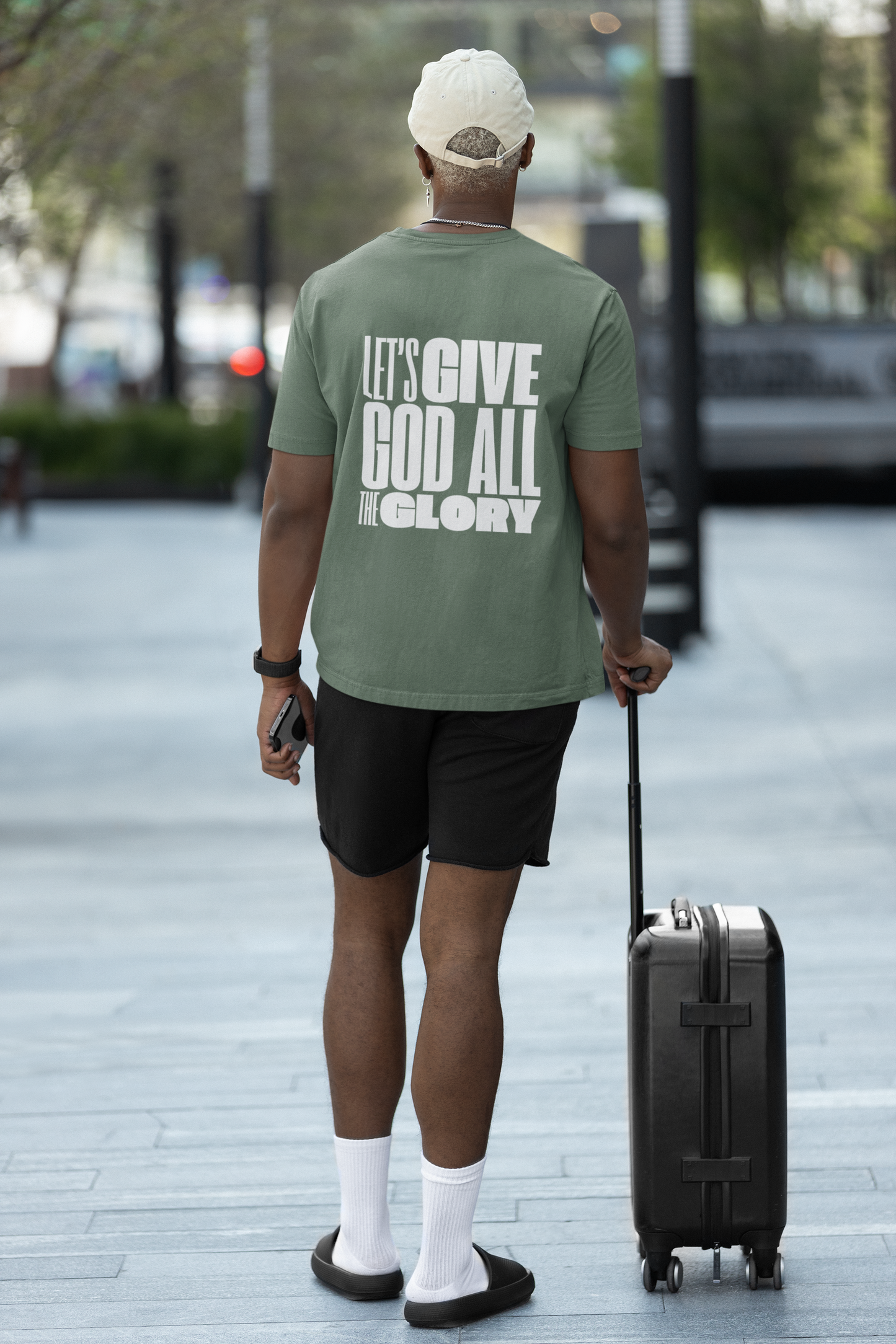 Classic Unisex Crew Neck T-Shirt | Back | Let's give God the glory - White letters