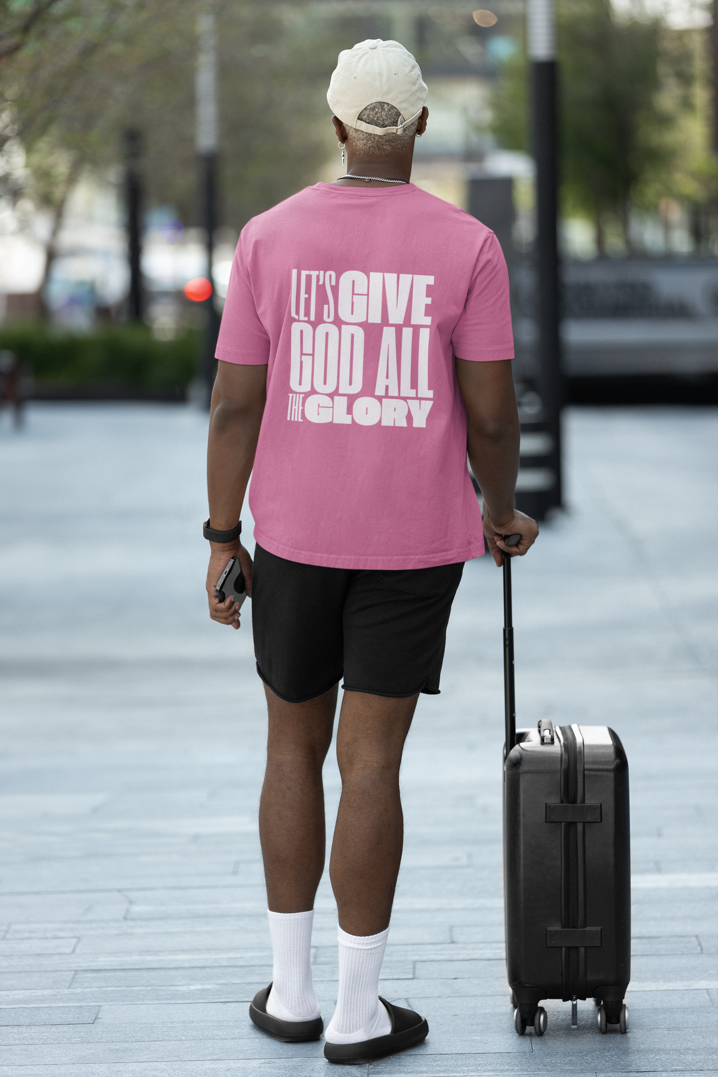 Classic Unisex Crew Neck T-Shirt | Back | Let's give God the glory - White letters