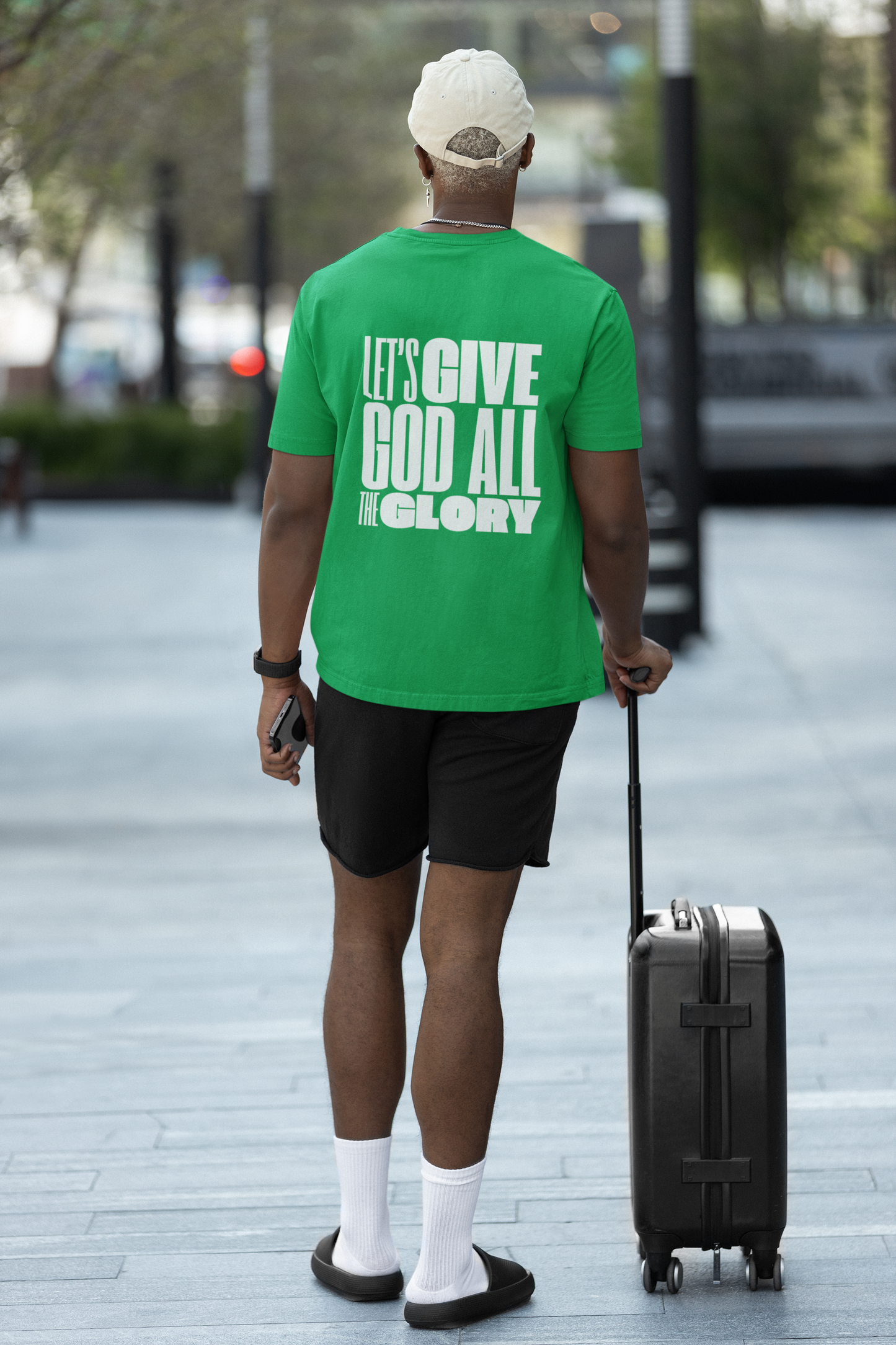 Classic Unisex Crew Neck T-Shirt | Back | Let's give God the glory - White letters