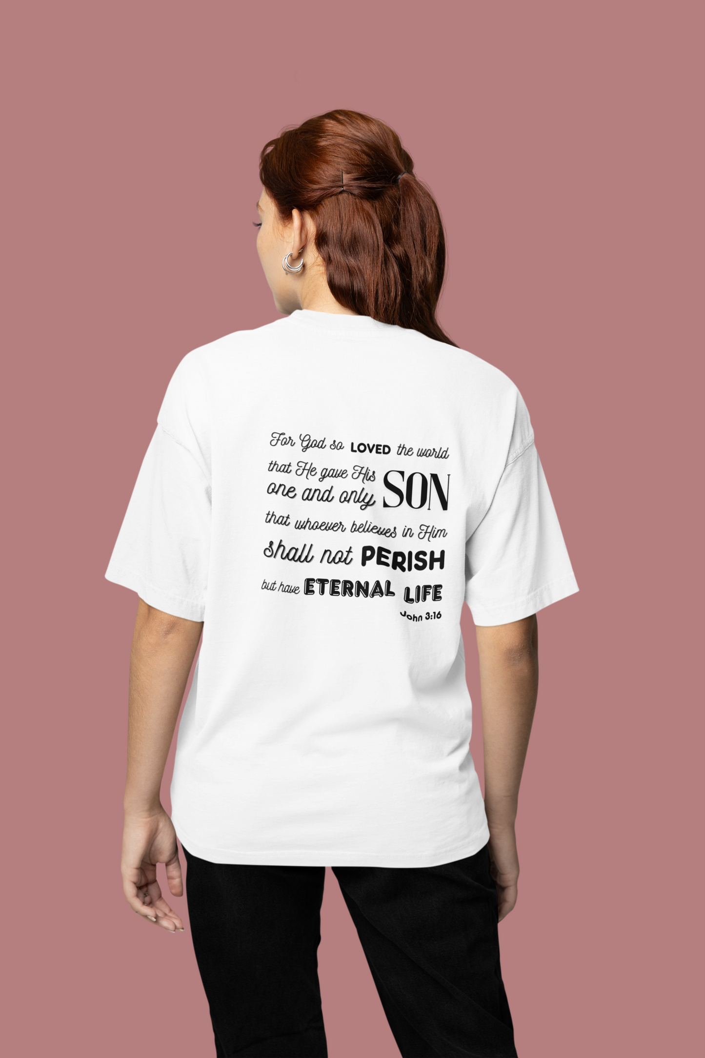 Classic Unisex Crew Neck T-Shirt | Back | John 3:16 - Black Letters