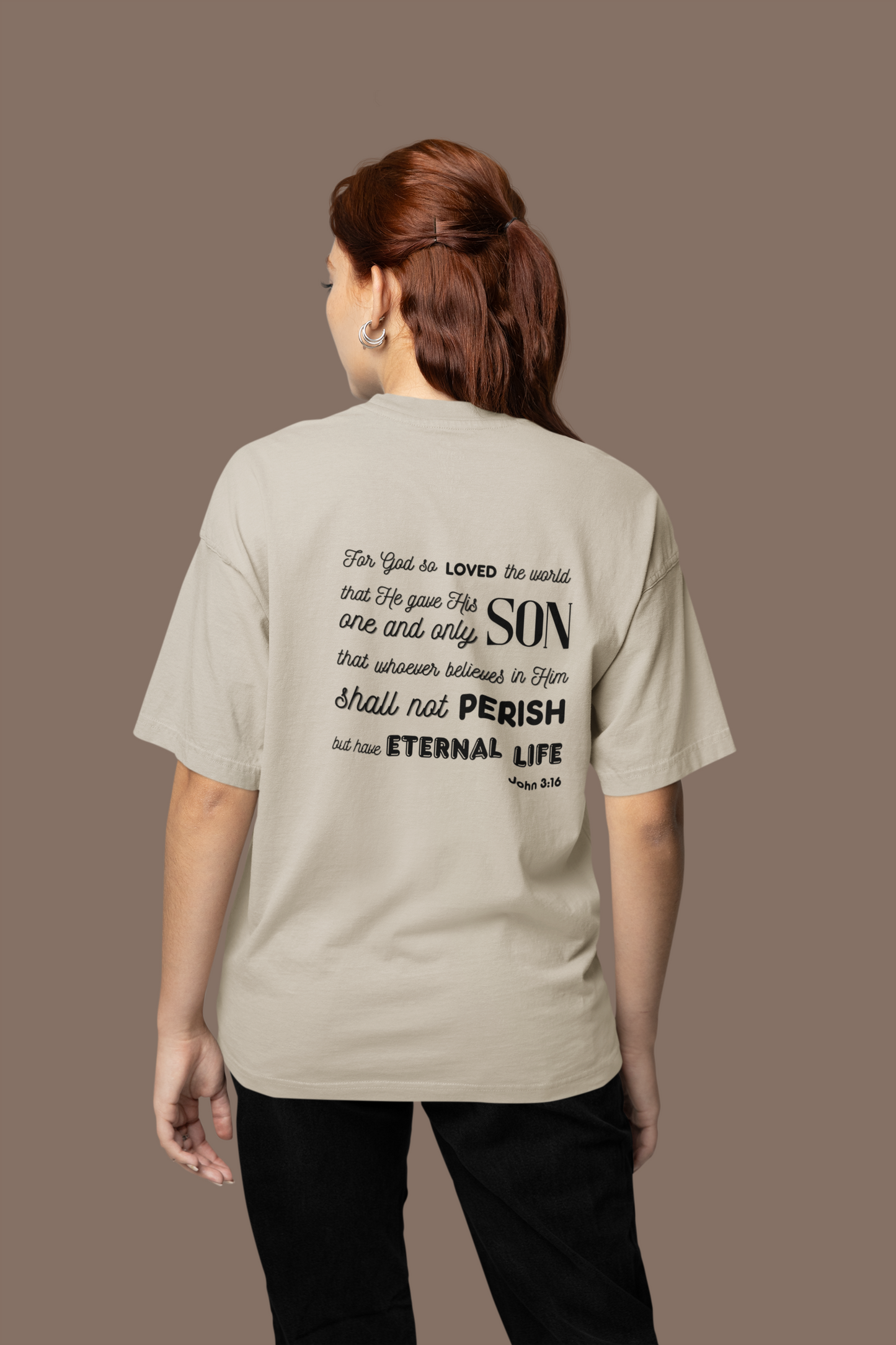 Classic Unisex Crew Neck T-Shirt | Back | John 3:16 - Black Letters