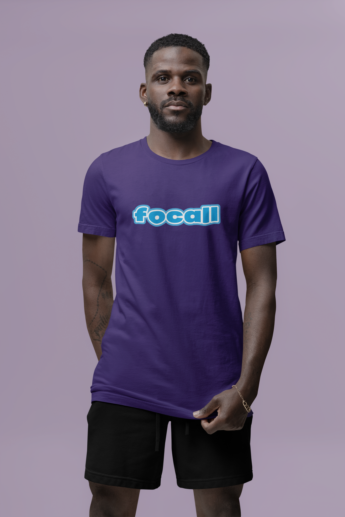 Classic Unisex Crew Neck T-Shirt | Focall Blue White Letters