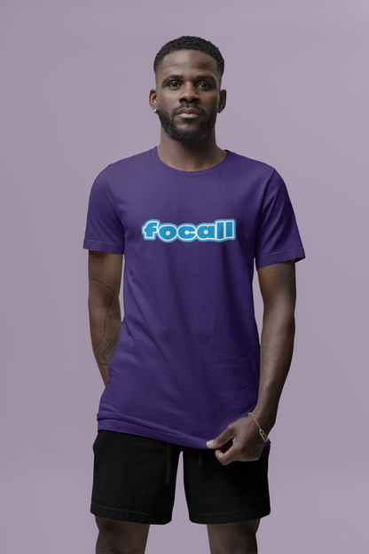 Classic Unisex Crew Neck T-Shirt | Focall Blue White Letters