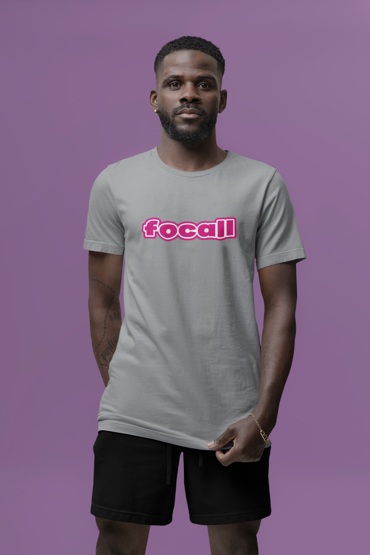 Classic Unisex Crew Neck T-Shirt | Focall Pink White Letters
