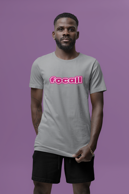 Classic Unisex Crew Neck T-Shirt | Focall Pink White Letters