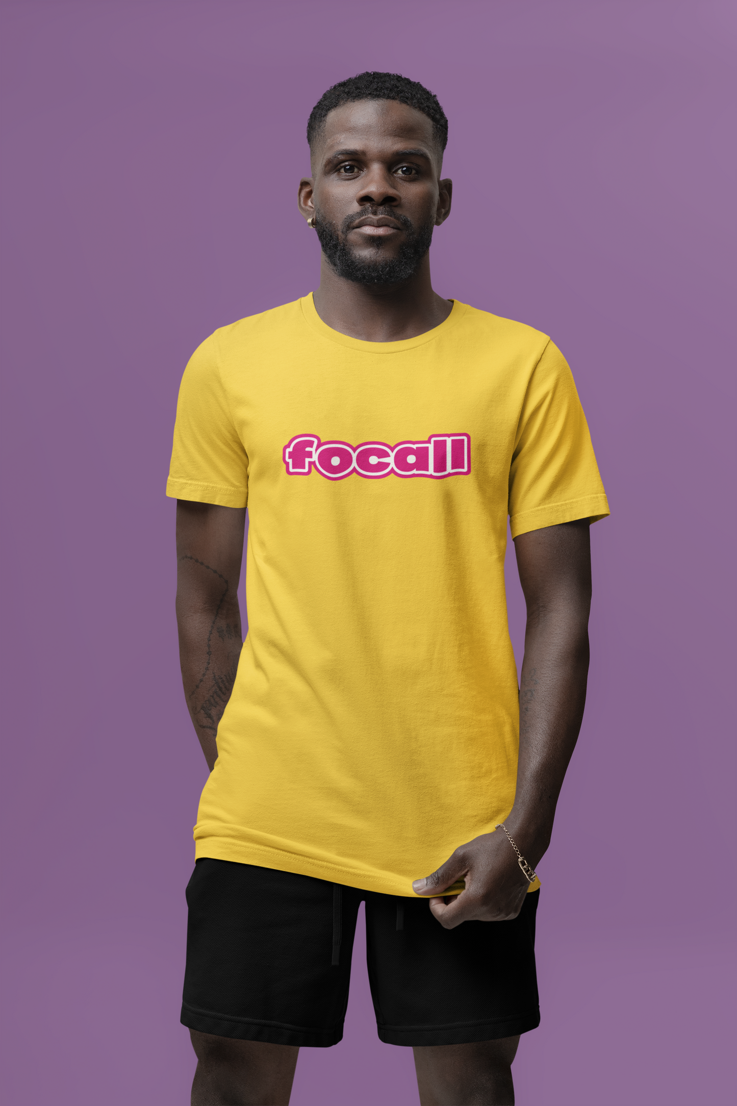 Classic Unisex Crew Neck T-Shirt | Focall Pink White Letters