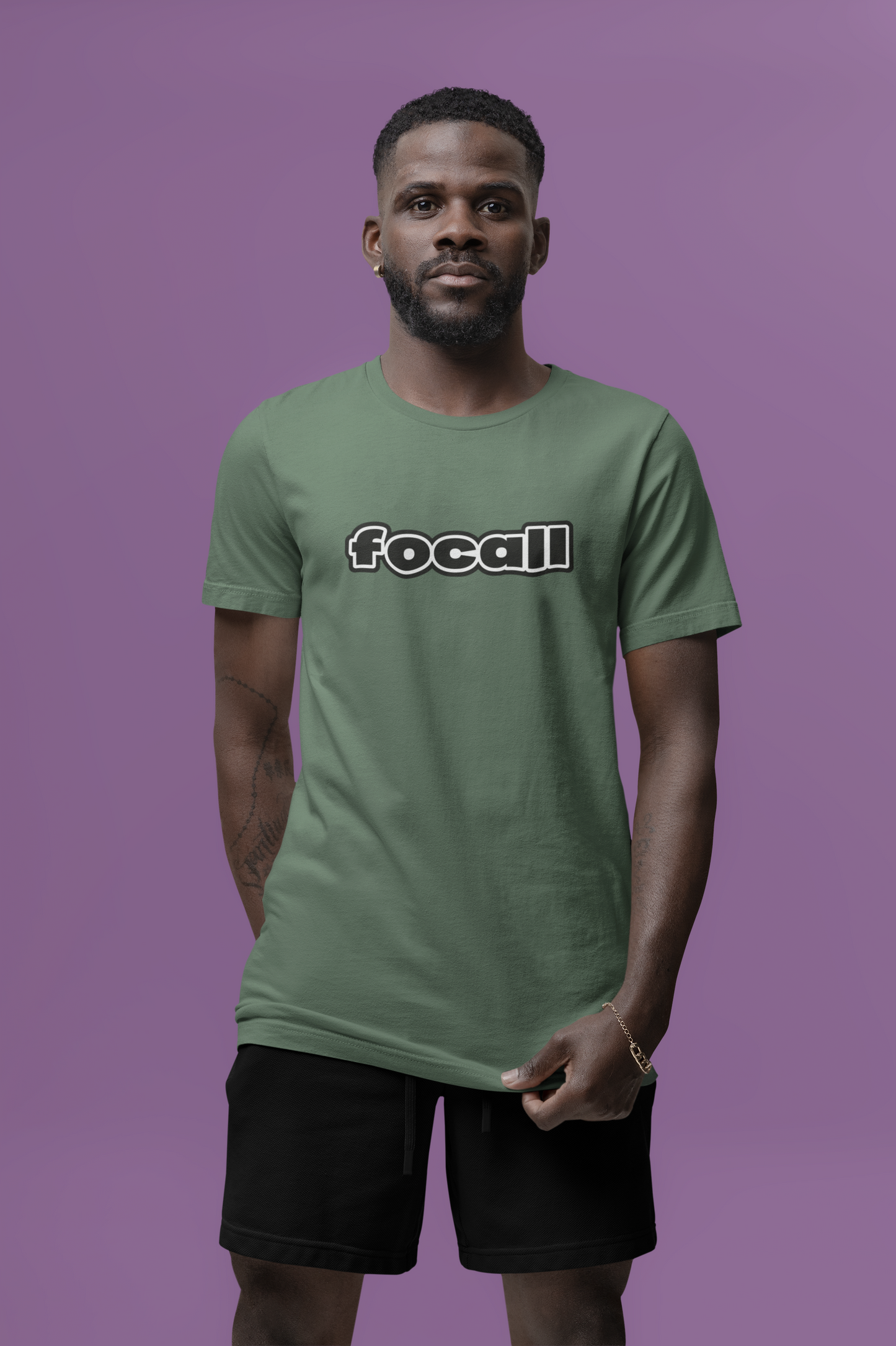 Classic Unisex Crew Neck T-Shirt | Focall Black White Letters