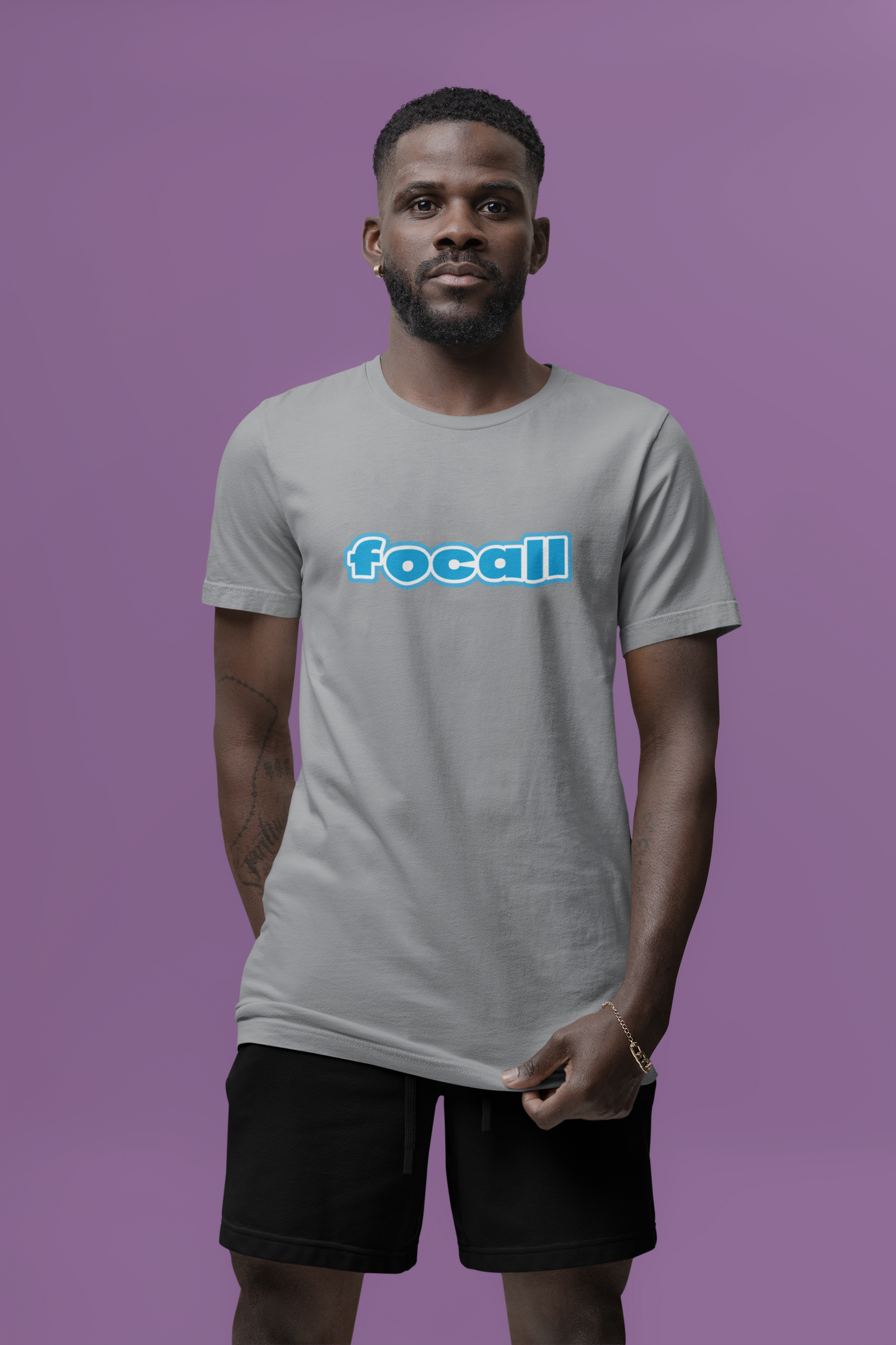 Classic Unisex Crew Neck T-Shirt | Focall Blue White Letters
