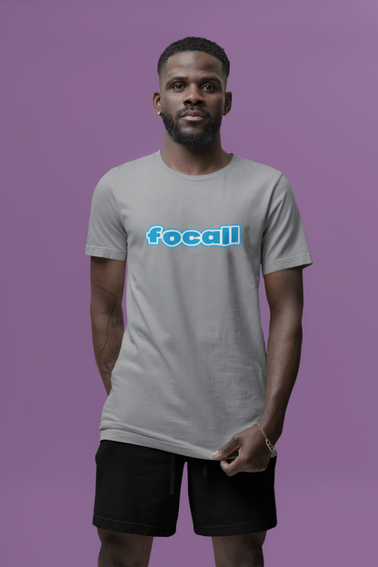 Classic Unisex Crew Neck T-Shirt | Focall Blue White Letters