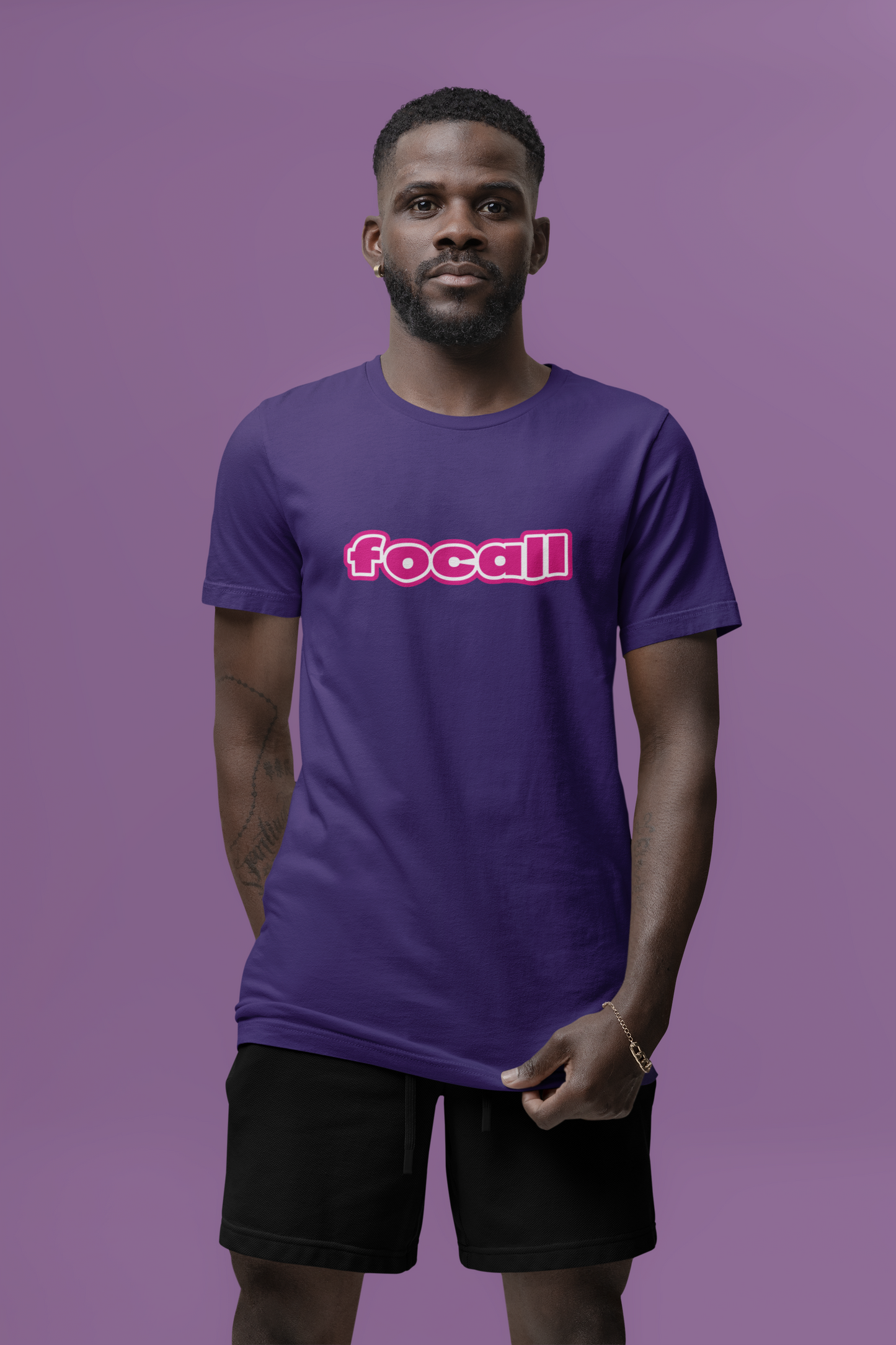 Classic Unisex Crew Neck T-Shirt | Focall Pink White Letters