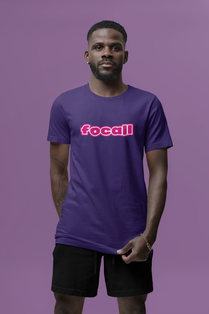 Classic Unisex Crew Neck T-Shirt | Focall Pink White Letters