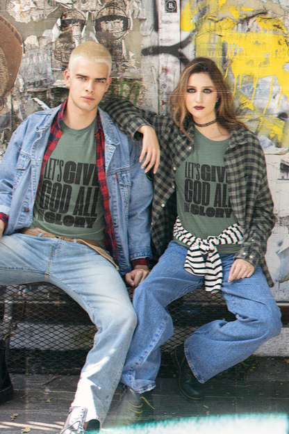 Classic Unisex Crew Neck T-Shirt | Front | Let's Give God the Glory - Black Lettering