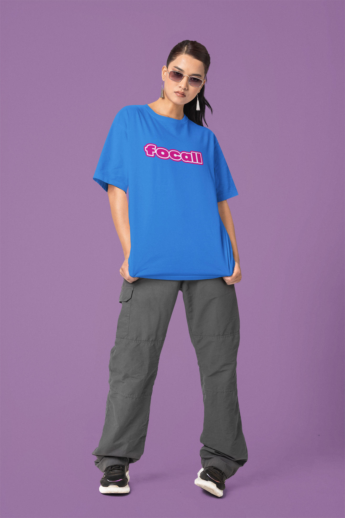 Classic Unisex Crew Neck T-Shirt | Focall Pink White Letters