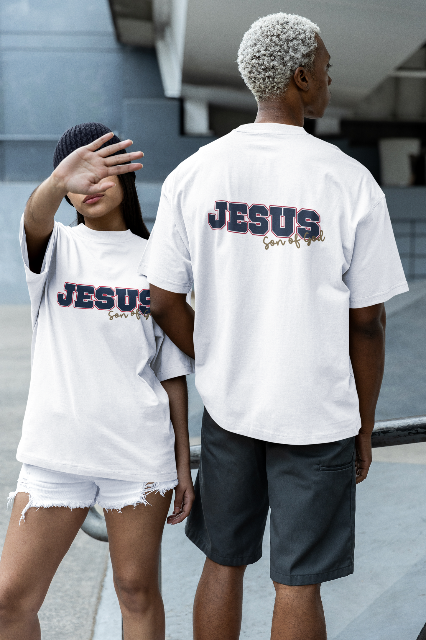 Classic Unisex Crewneck T-shirt | JESUS, Son of God – Blue Letters