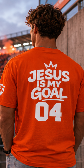'Jesus Is My Goal' — Dutch Orange football shirt — World Cup number (with personalized name and number)