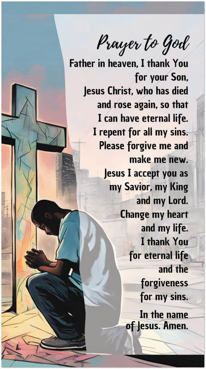 Set of English prayer cards; to share | Double-sided | Praying Man / Sinner's Prayer | John 3:16