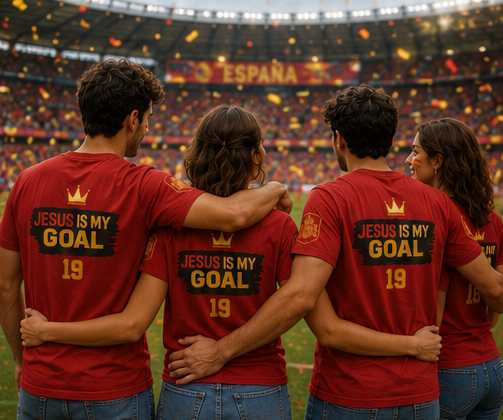 'Jesus Is My Goal' — Red Football Jersey in Spanish Style (WC, personalized)