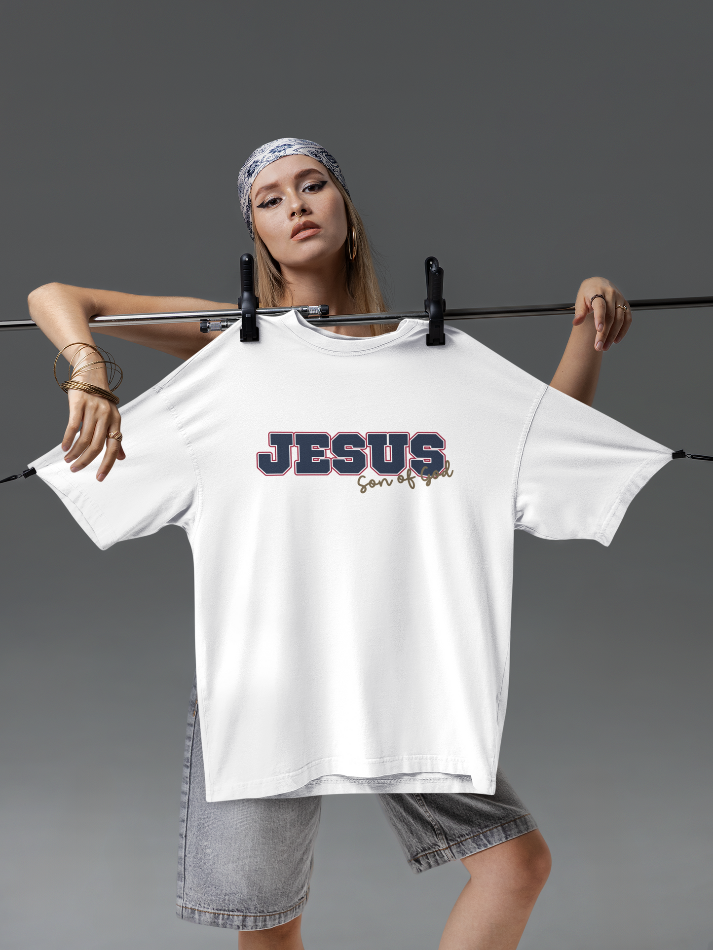 Classic Unisex Crewneck T-shirt | JESUS, Son of God – Blue Letters