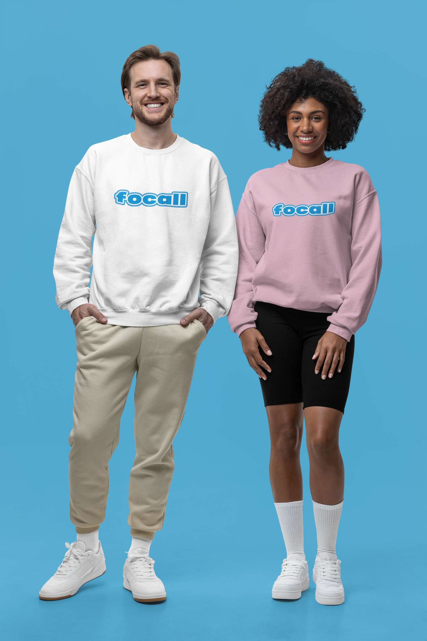 Classic Unisex Crew Neck Sweatshirt | Focall Blue White Letters