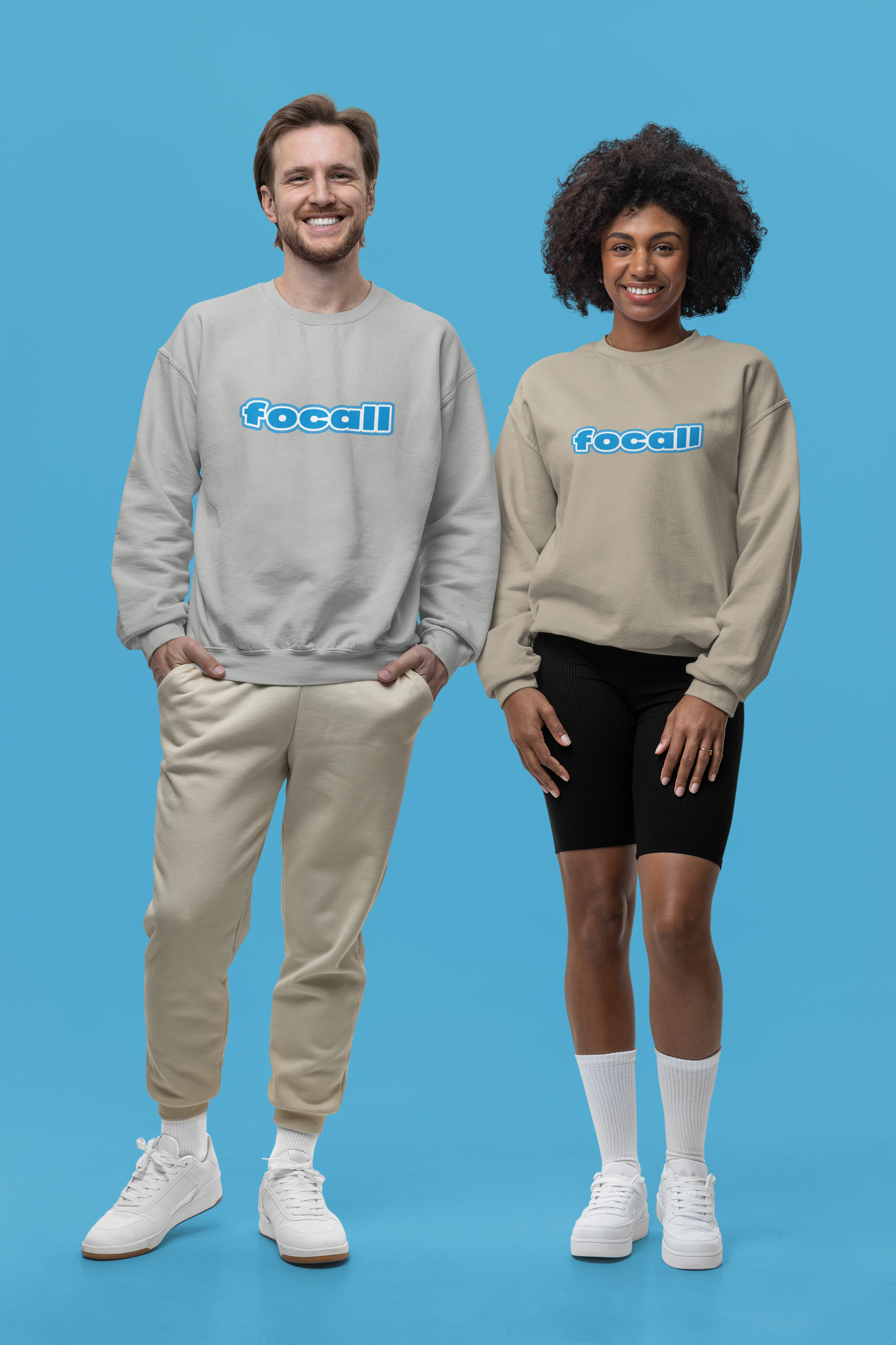Classic Unisex Crew Neck Sweatshirt | Focall Blue White Letters