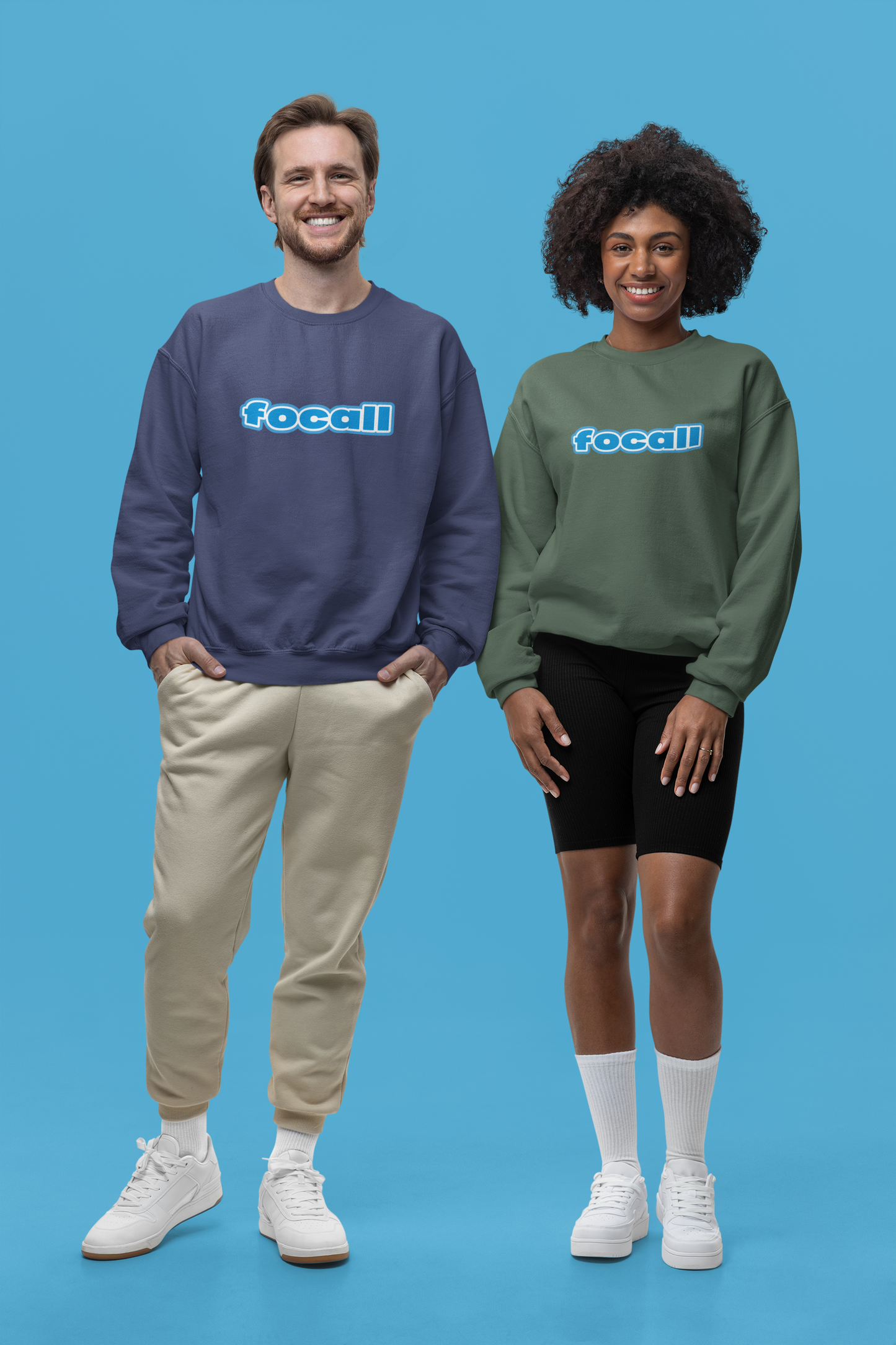 Classic Unisex Crew Neck Sweatshirt | Focall Blue White Letters