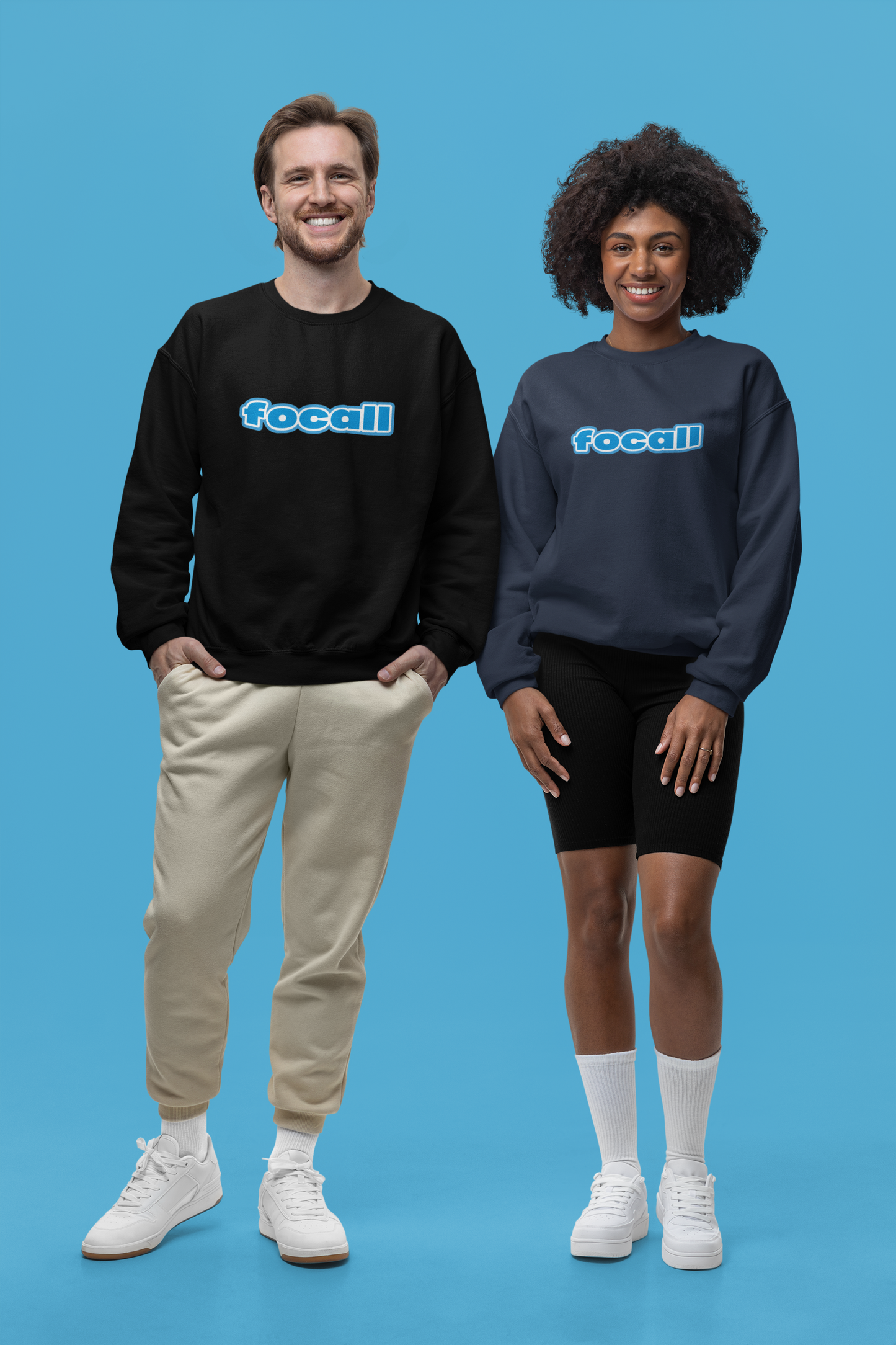 Classic Unisex Crew Neck Sweatshirt | Focall Blue White Letters