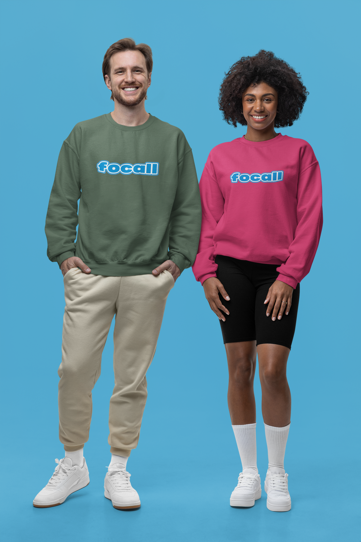 Classic Unisex Crew Neck Sweatshirt | Focall Blue White Letters