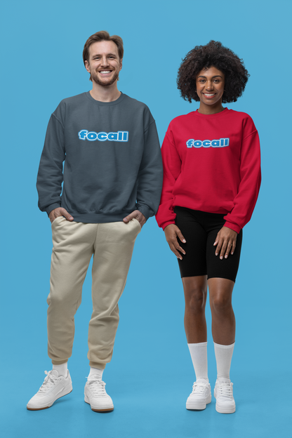 Classic Unisex Crew Neck Sweatshirt | Focall Blue White Letters