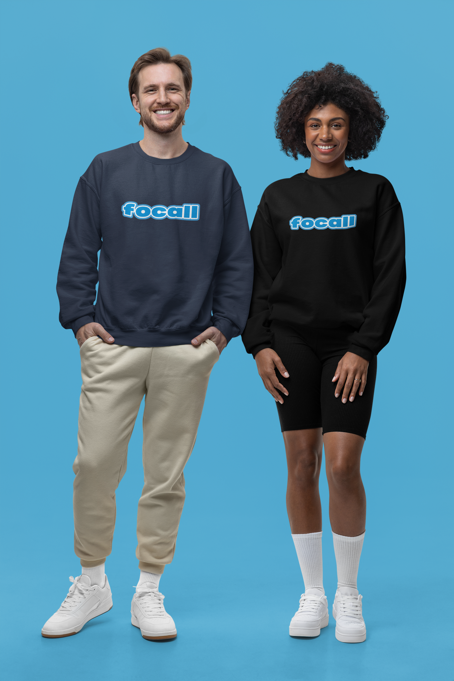 Classic Unisex Crew Neck Sweatshirt | Focall Blue White Letters