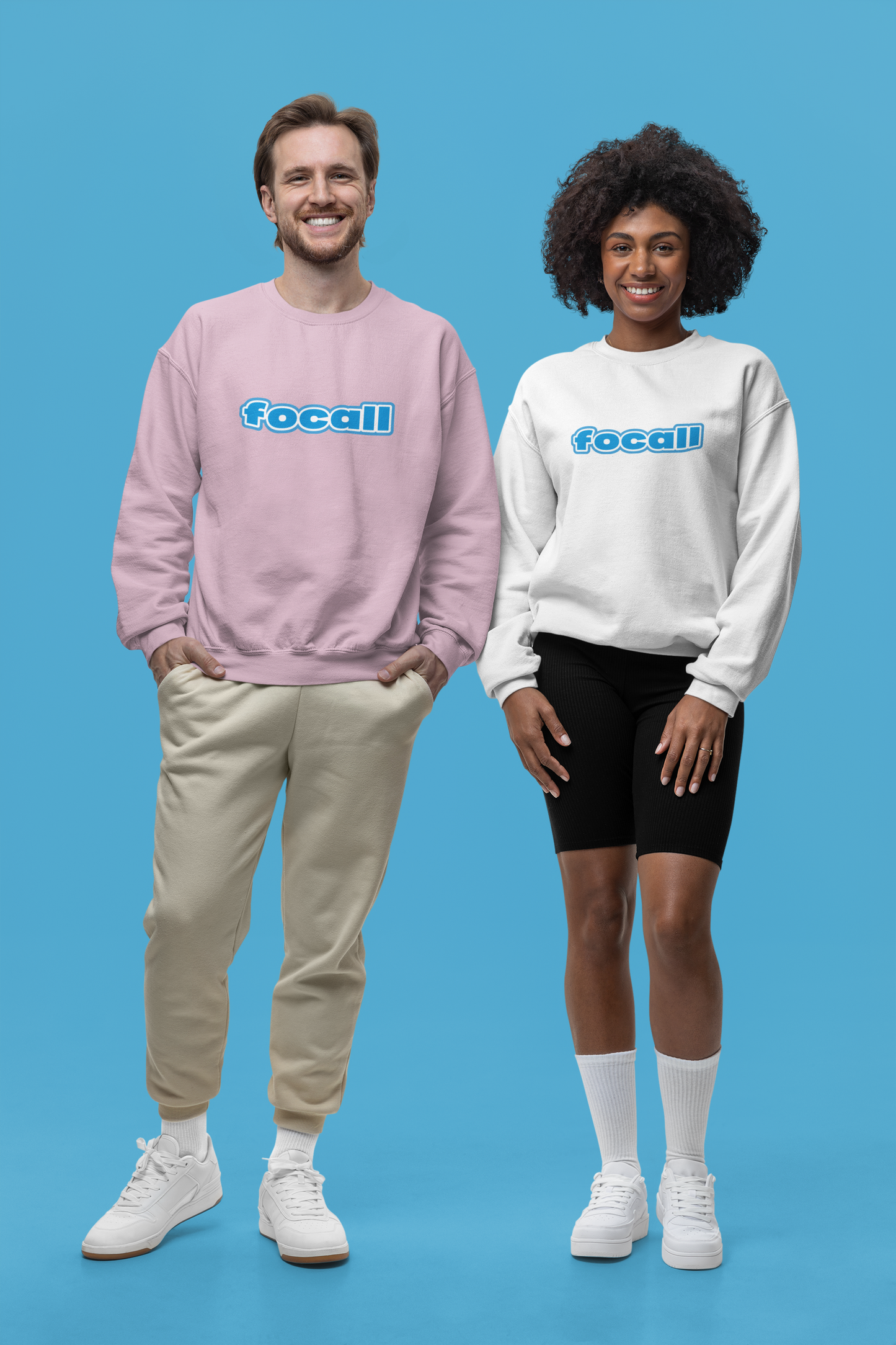 Classic Unisex Crew Neck Sweatshirt | Focall Blue White Letters