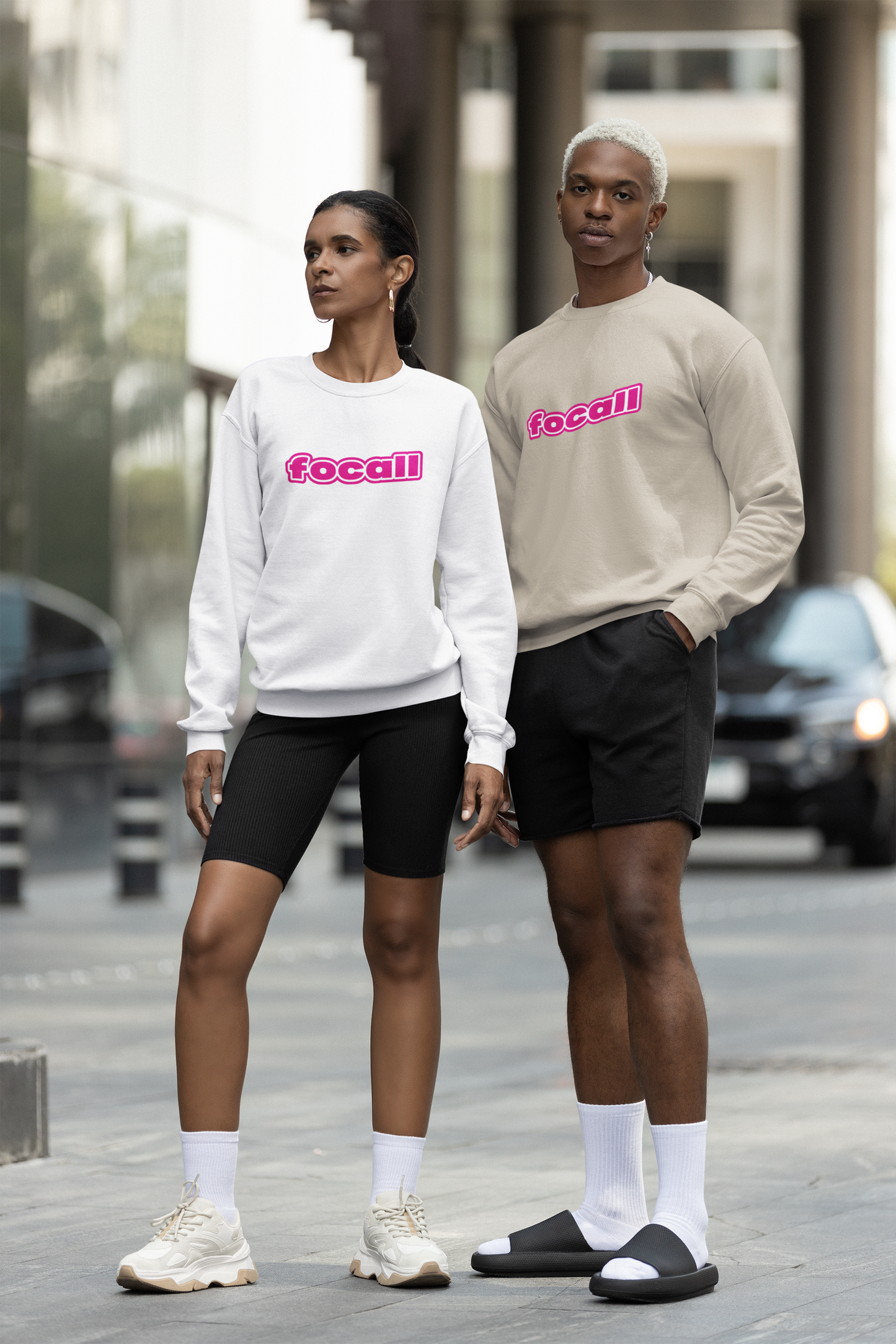 Classic Unisex Crew Neck Sweatshirt | Focall Pink White Letters