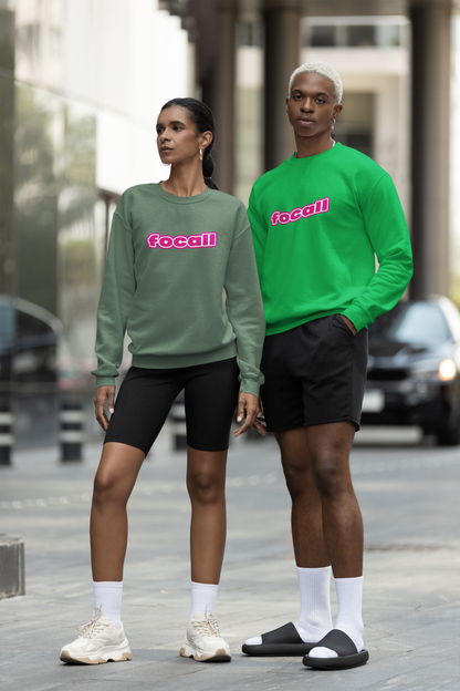 Classic Unisex Crew Neck Sweatshirt | Focall Pink White Letters