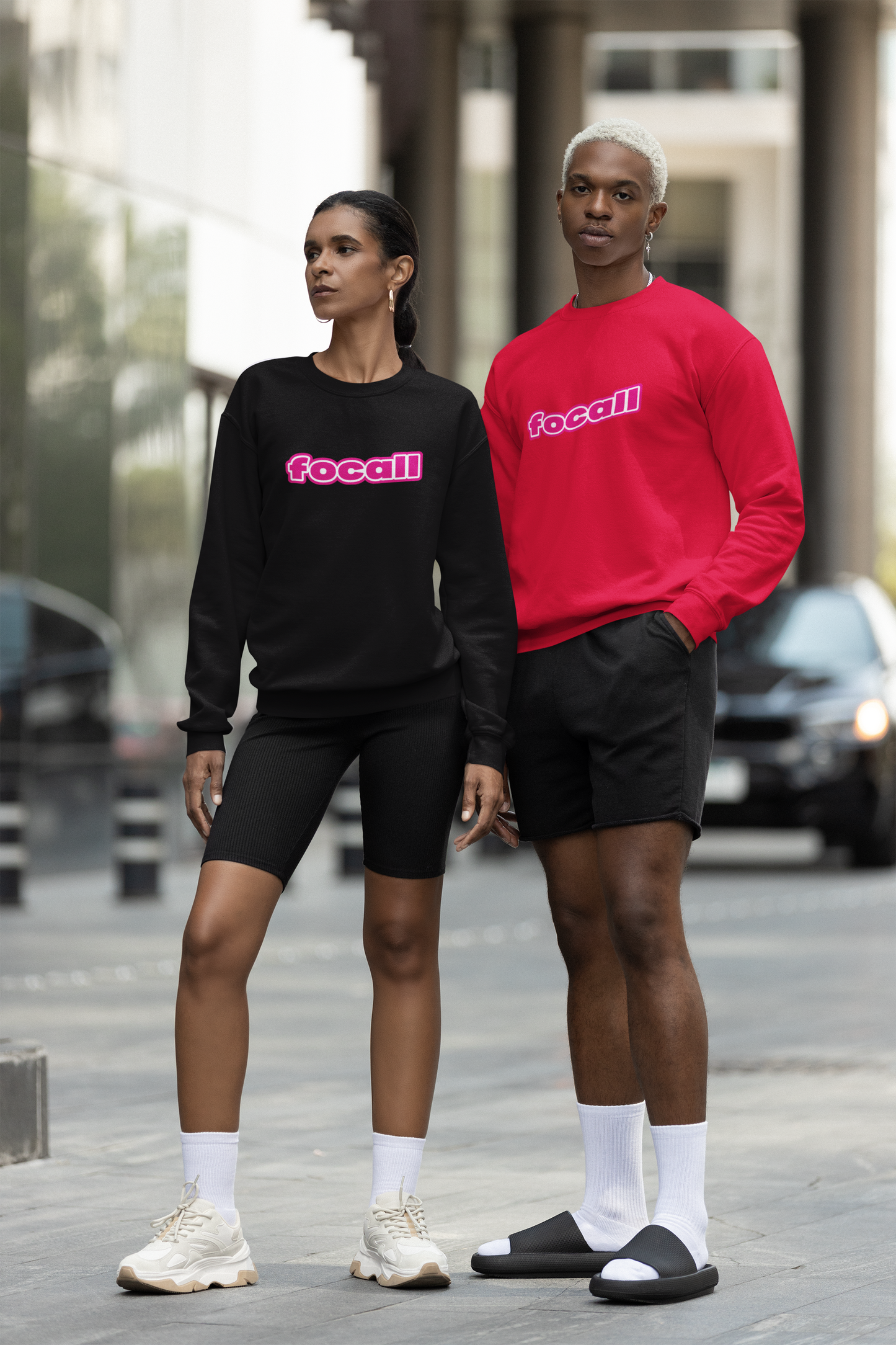 Classic Unisex Crew Neck Sweatshirt | Focall Pink White Letters