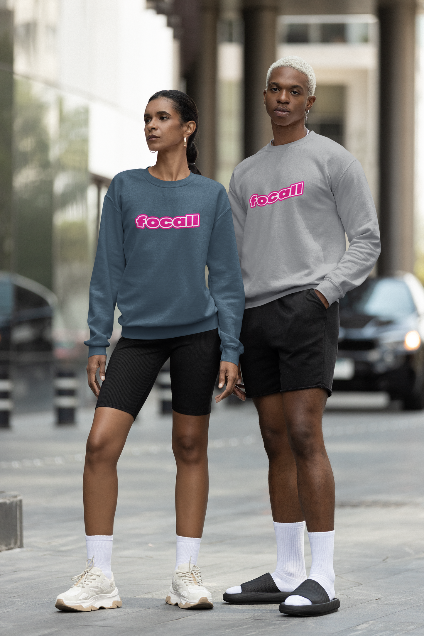 Classic Unisex Crew Neck Sweatshirt | Focall Pink White Letters