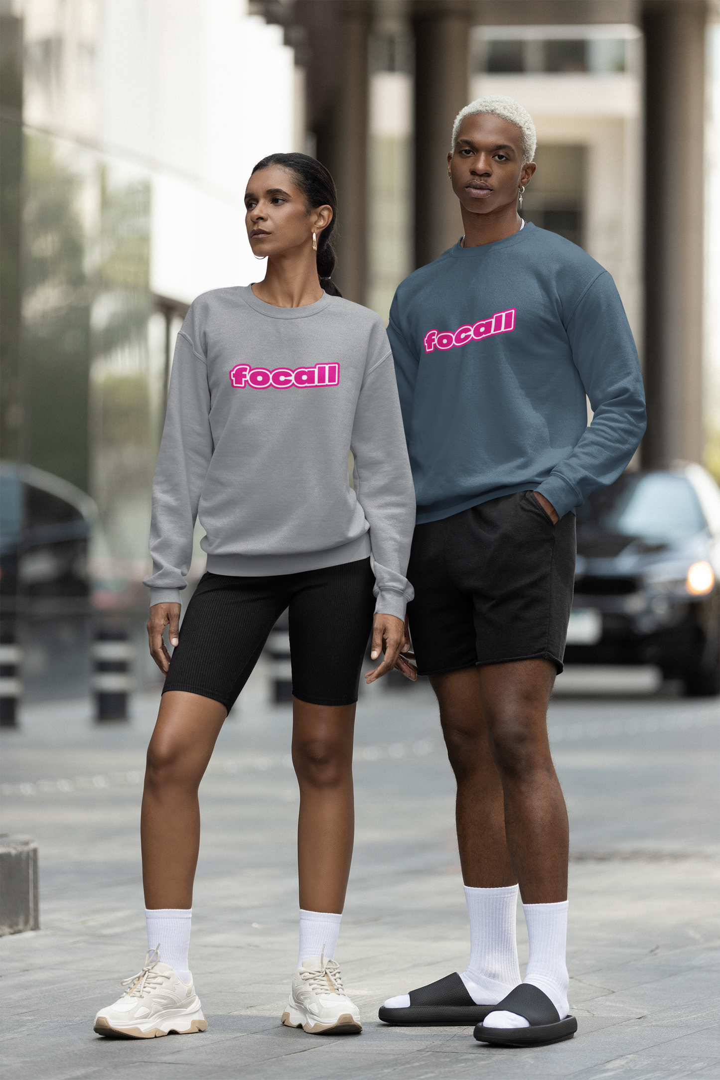 Classic Unisex Crew Neck Sweatshirt | Focall Pink White Letters