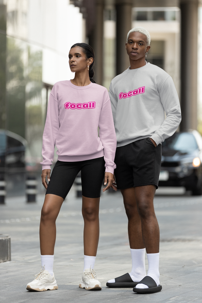 Classic Unisex Crew Neck Sweatshirt | Focall Pink White Letters