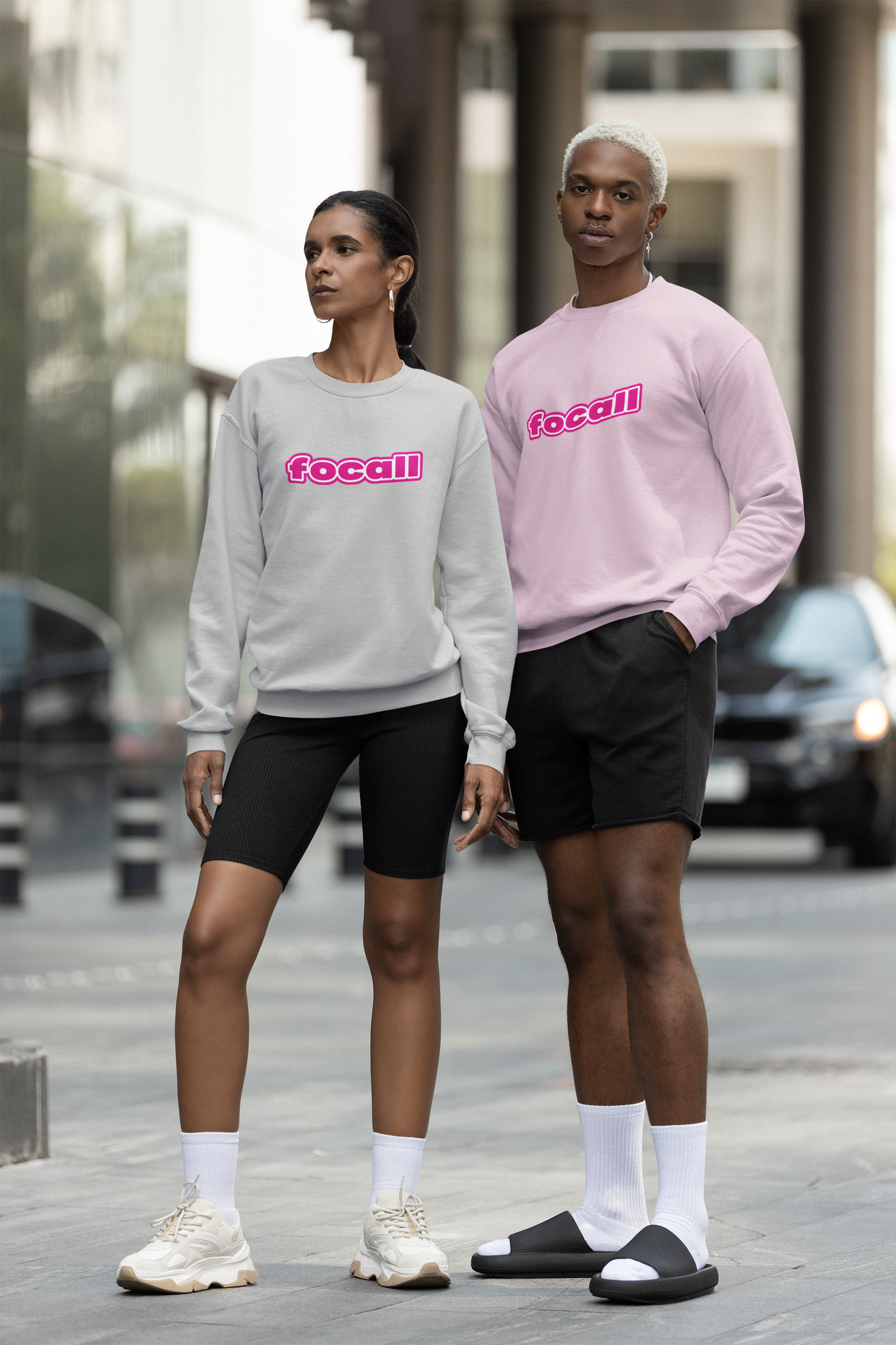 Classic Unisex Crew Neck Sweatshirt | Focall Pink White Letters