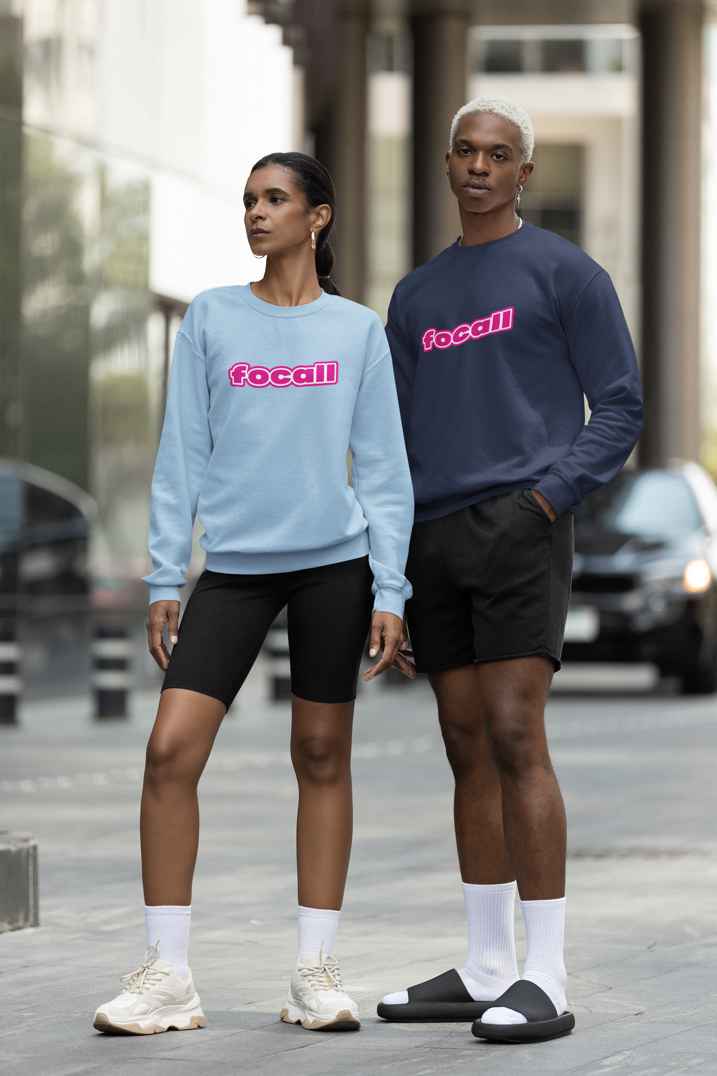 Classic Unisex Crew Neck Sweatshirt | Focall Pink White Letters