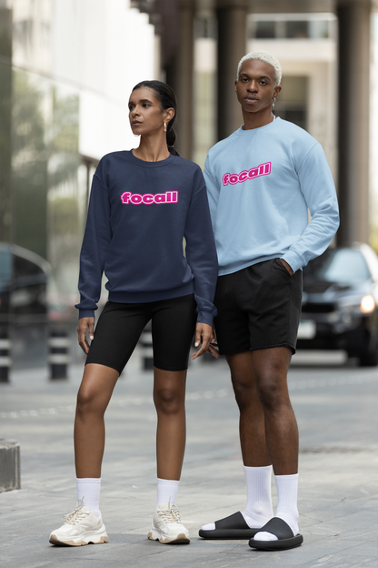 Classic Unisex Crew Neck Sweatshirt | Focall Pink White Letters