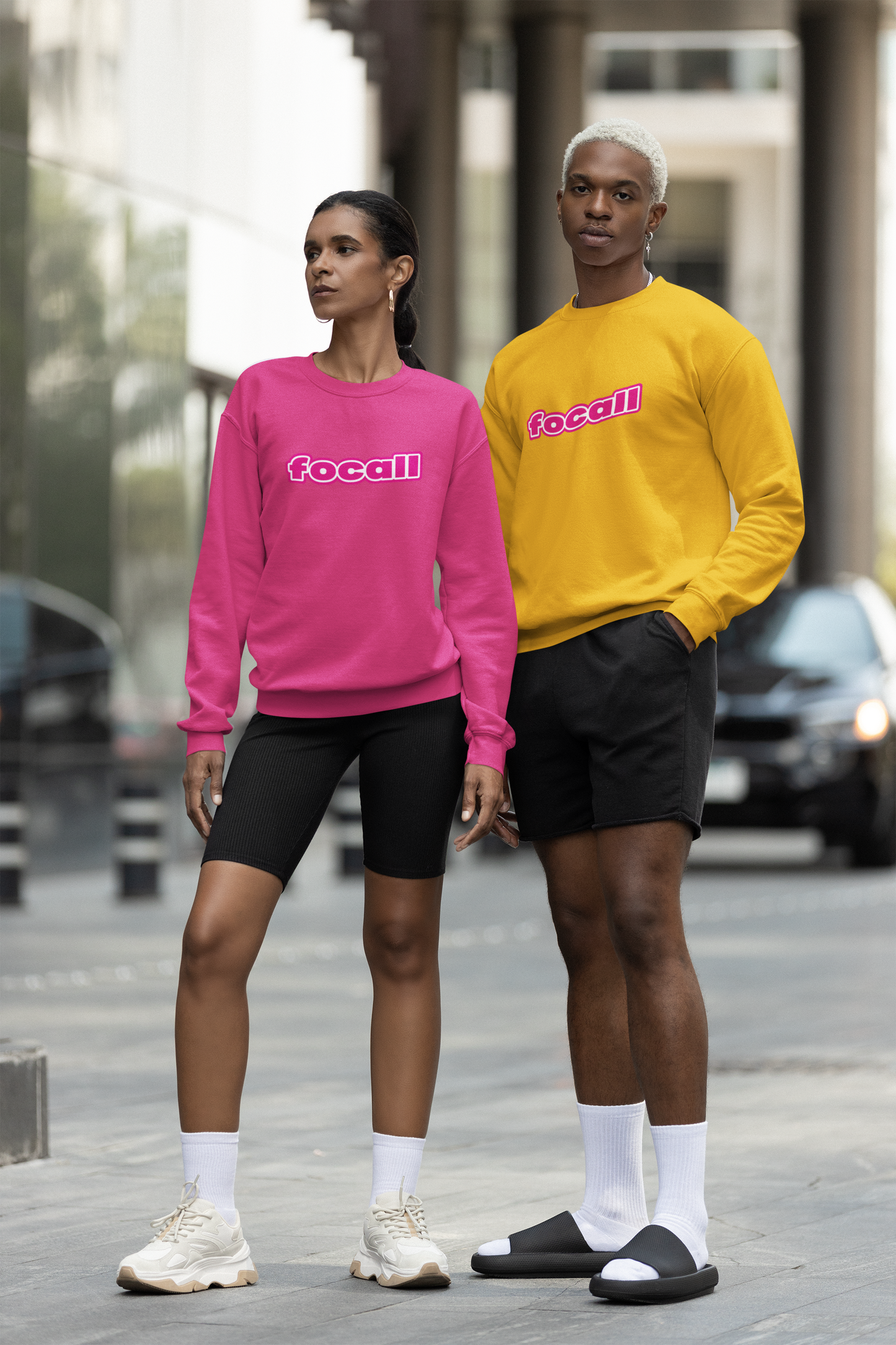 Classic Unisex Crew Neck Sweatshirt | Focall Pink White Letters
