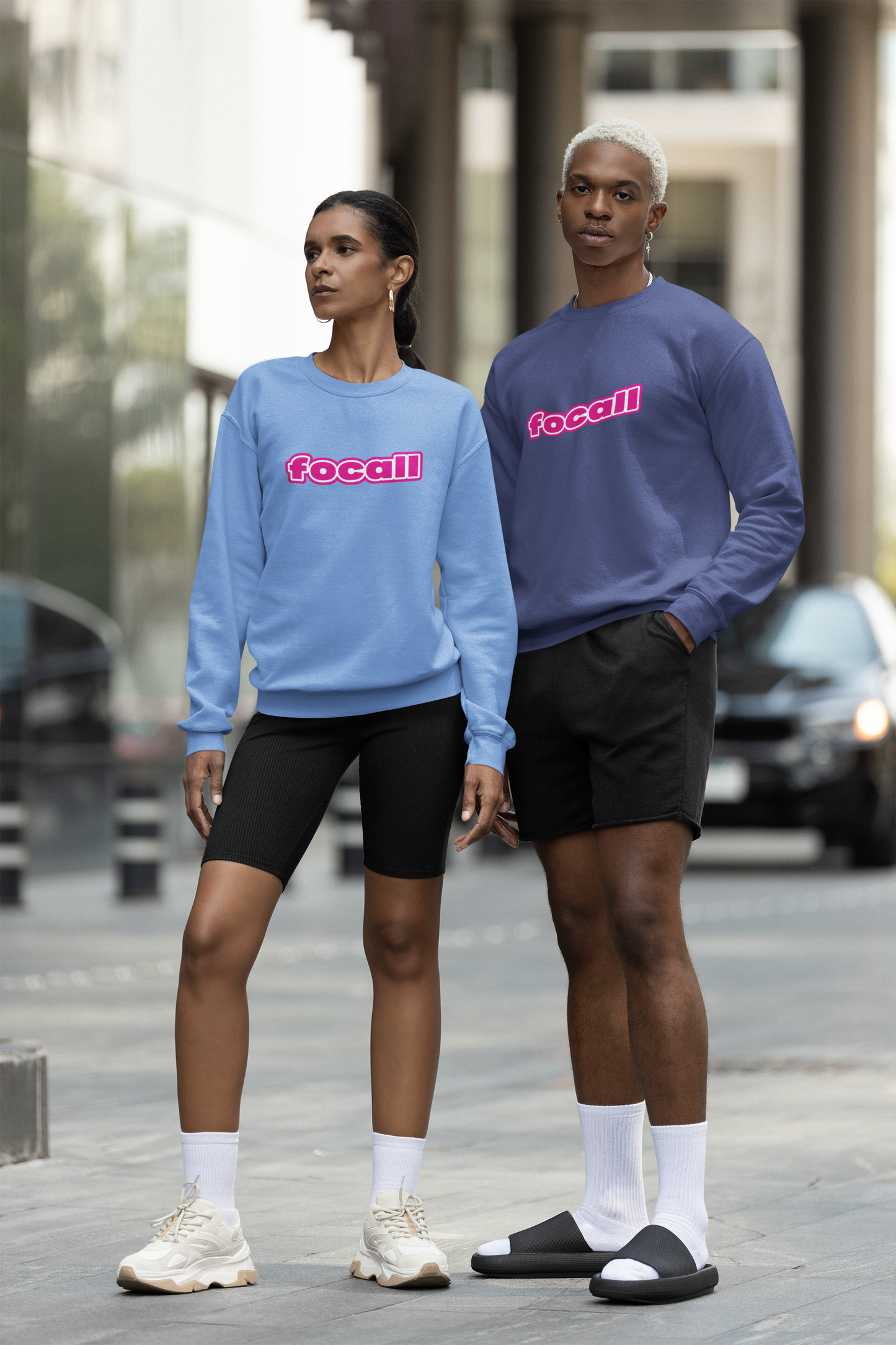 Classic Unisex Crew Neck Sweatshirt | Focall Pink White Letters