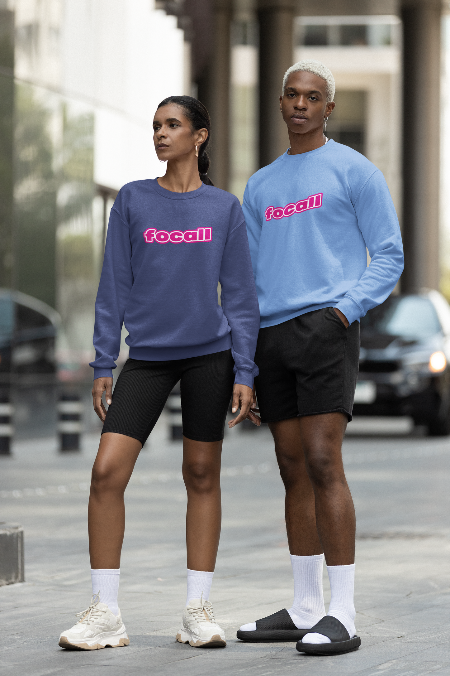 Classic Unisex Crew Neck Sweatshirt | Focall Pink White Letters