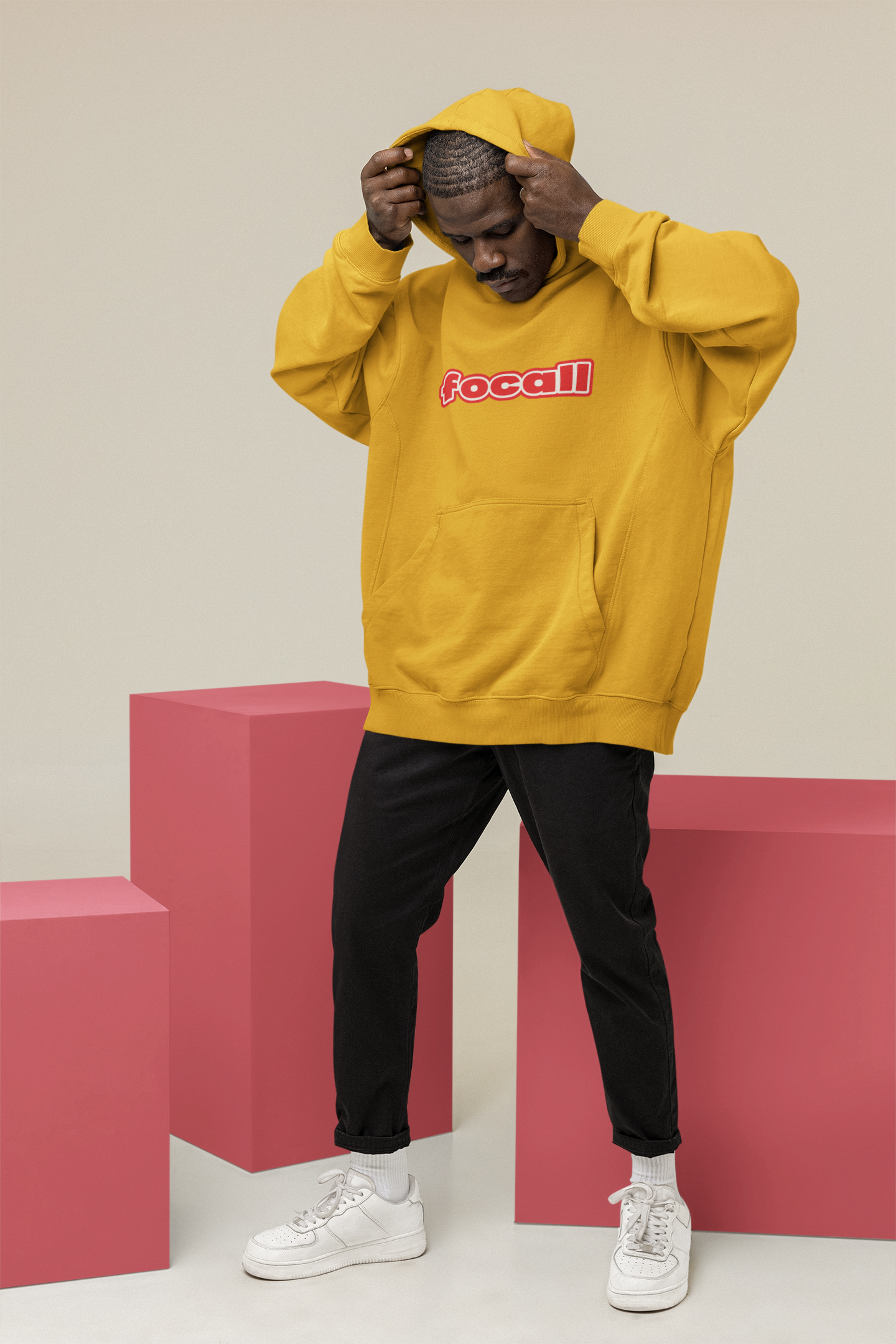 Unisex Classic Pullover Hoodie | Focall Red White letters