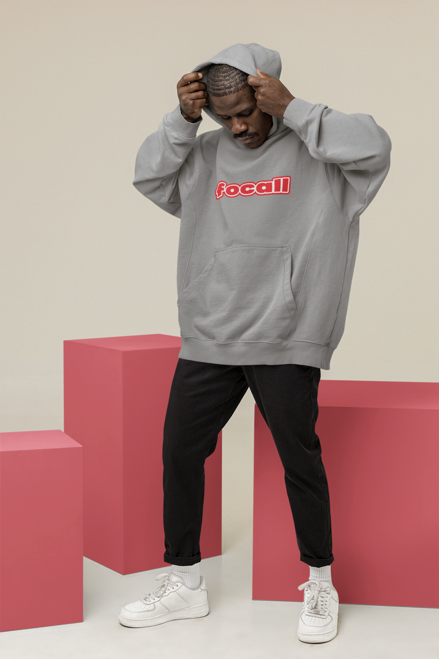 Unisex Classic Pullover Hoodie | Focall Red White letters