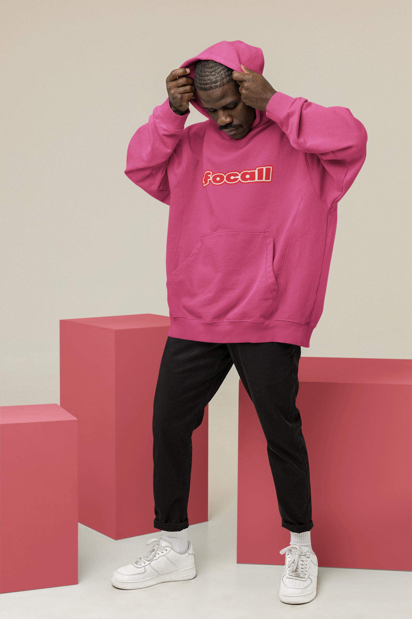 Unisex Classic Pullover Hoodie | Focall Red White letters