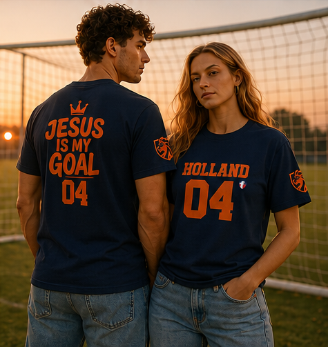 ‘Jesus Is My Goal’- Oranje Ontwerp - Voetbal Nederlands WK-T-shirt  (met gepersonaliseerde naam en nummer)