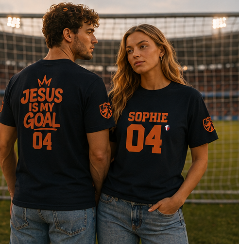 ‘Jesus Is My Goal’- Oranje Ontwerp - Voetbal Nederlands WK-T-shirt  (met gepersonaliseerde naam en nummer)